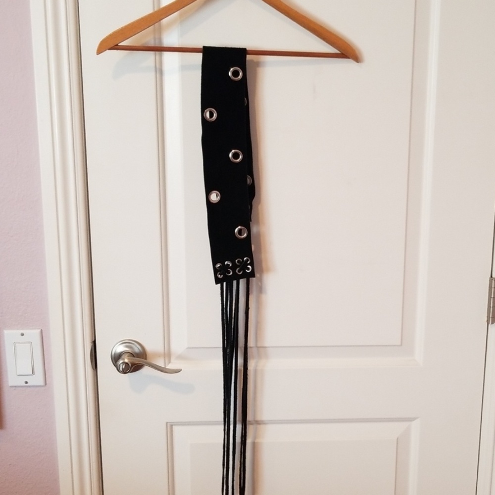 Suede material belt with silver hardware